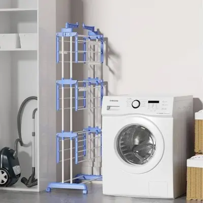 Varal de Roupas 3 Andares Dobrável Portátil Vertical de Chão