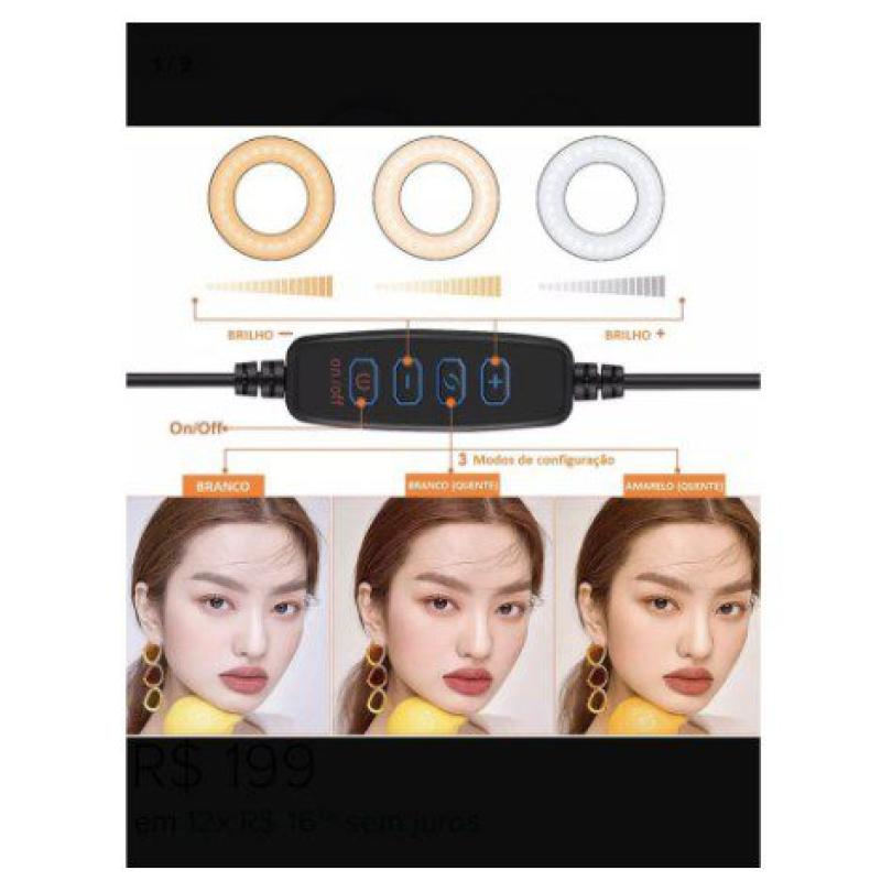 Kit Iluminador Ring Light 14 Polegadas Com Tripé e Dimmer