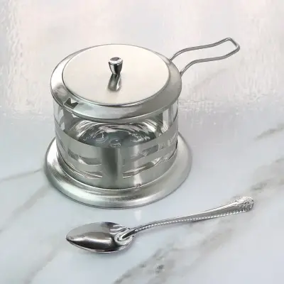 Açucareiro Em Vidro E Aço Inox Com Tampa E Colher – 200ml