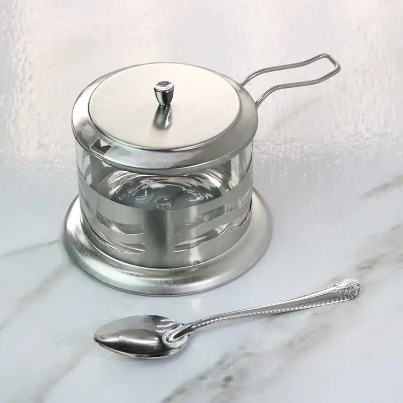 Açucareiro Em Vidro E Aço Inox Com Tampa E Colher – 200ml