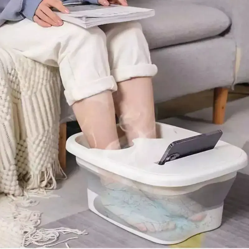 Bacia Para Pés Dobrável Com Suporte Para Celular