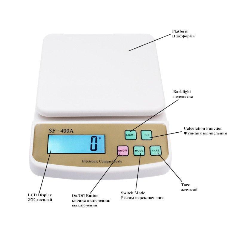 Balança Digital Compacta Branca até 10Kg – SF400A