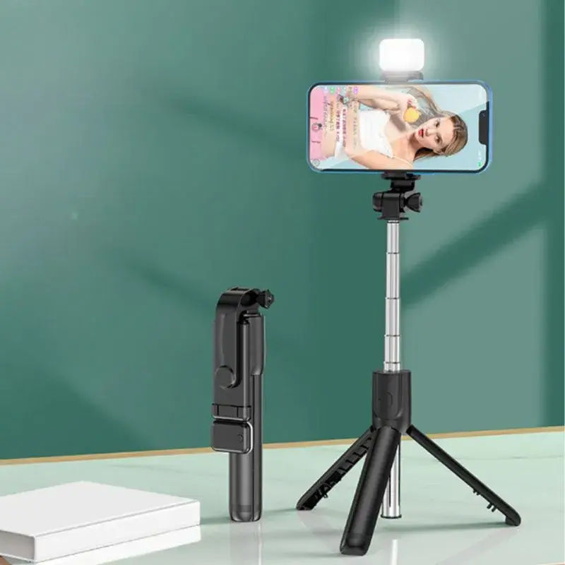 Bastão de Selfie Bluetooth Sem Fio Tripé Com Luz LED