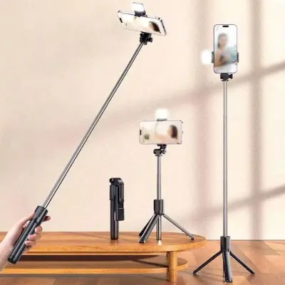 Bastão de Selfie Bluetooth Sem Fio Tripé Com Luz LED