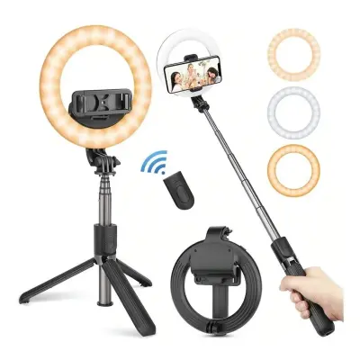 Bastão Pau Selfie 4 x 1 Ring Light Tripé Bluetooth Anel Luz Led – L07