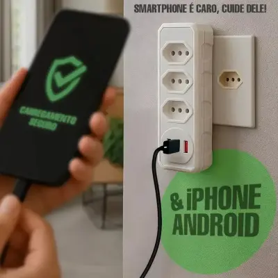 Benjamim Adaptador Triplo 3 Tomadas 2 USB 1 Tipo-C 10A Bivolt
