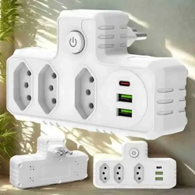 Benjamim Adaptador Universal com USB Tipo-C e Filtro de Linha