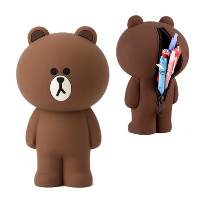 Estojo Lápis Caneta Necessaire e Porta Treco de Silicone Line Friends Brown