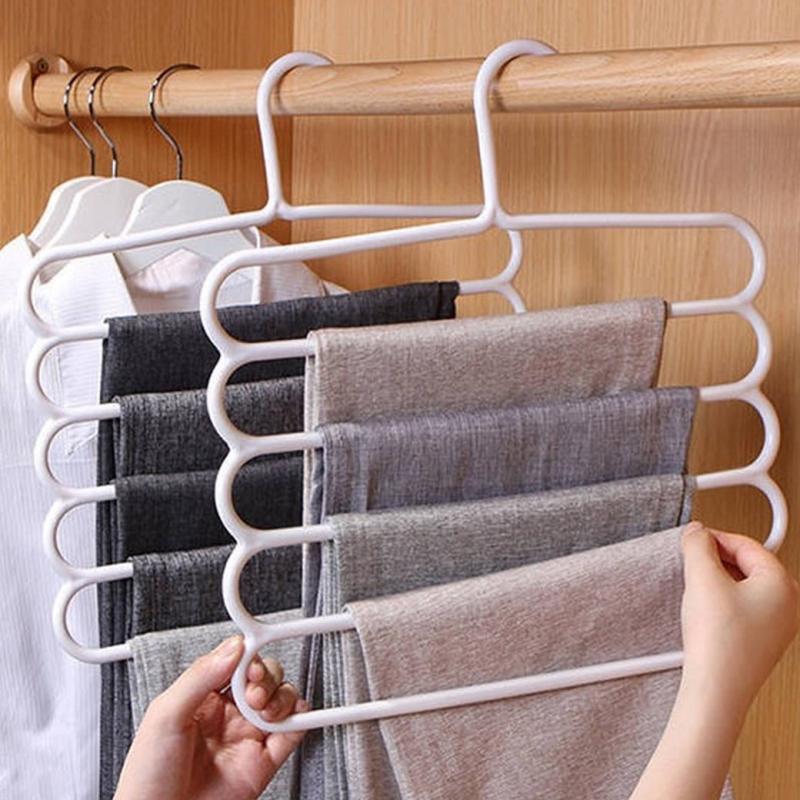 Cabide De Plástico Multifuncional Com 5 Camadas Roupas e Calças