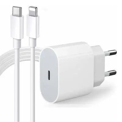 Cabo Carregador + Fonte Compatível iPhone SE X Xr 11 12 13pro Usb-c 20w