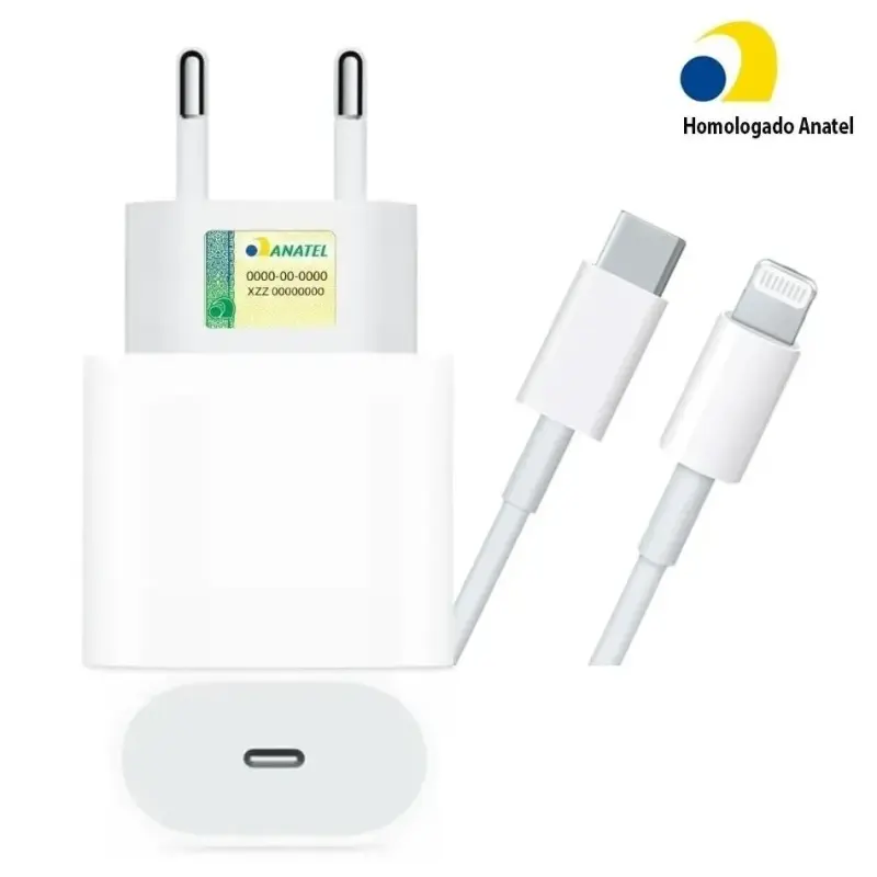 Cabo Carregador + Fonte Compatível iPhone SE X Xr 11 12 13pro Usb-c 20w