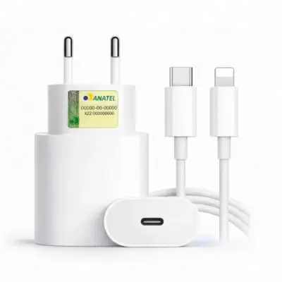 Cabo Carregador + Fonte Compatível iPhone SE X Xr 11 12 13pro Usb-c 20w