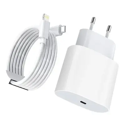 Cabo Carregador + Fonte Compatível iPhone USB-C PD 18W
