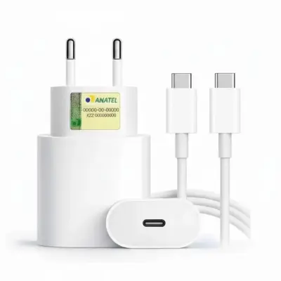 Cabo Carregador + Fonte Compatível Tipo C USB-C 20W