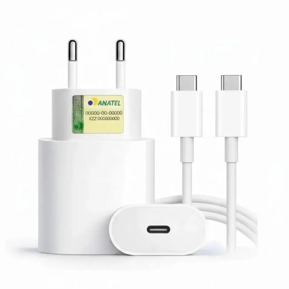 Cabo Carregador + Fonte Compatível Tipo C USB-C 20W