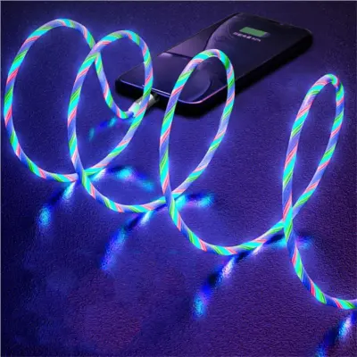 Cabo Magnético Luminoso Led 3 em 1 Carregador USB +Tipo C + iPhone