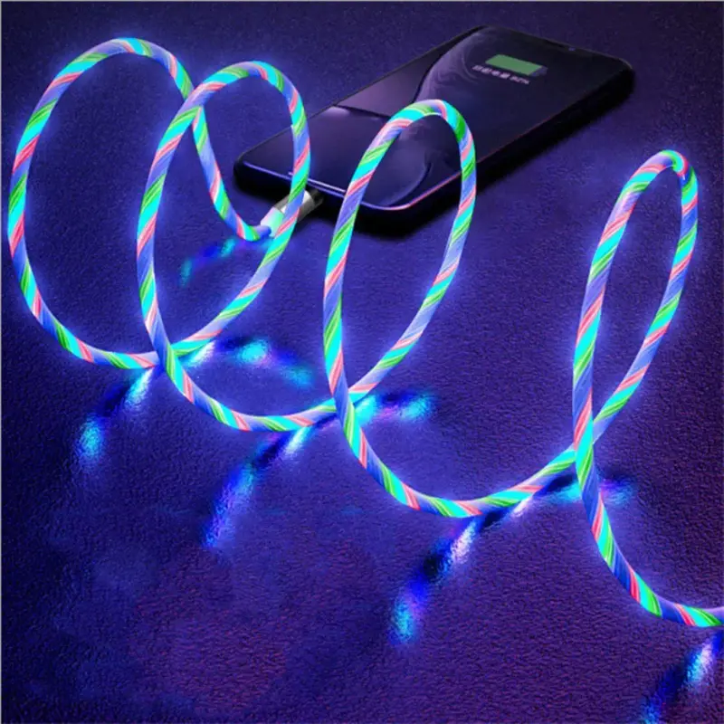 Cabo Magnético Luminoso Led 3 em 1 Carregador USB +Tipo C + iPhone