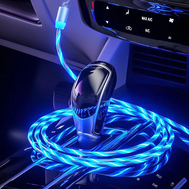Cabo Magnético Luminoso Led 3 em 1 Carregador USB +Tipo C + iPhone