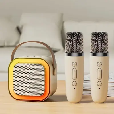 Caixinha De Som Karaokê Bluetooth Com 2 Microfones