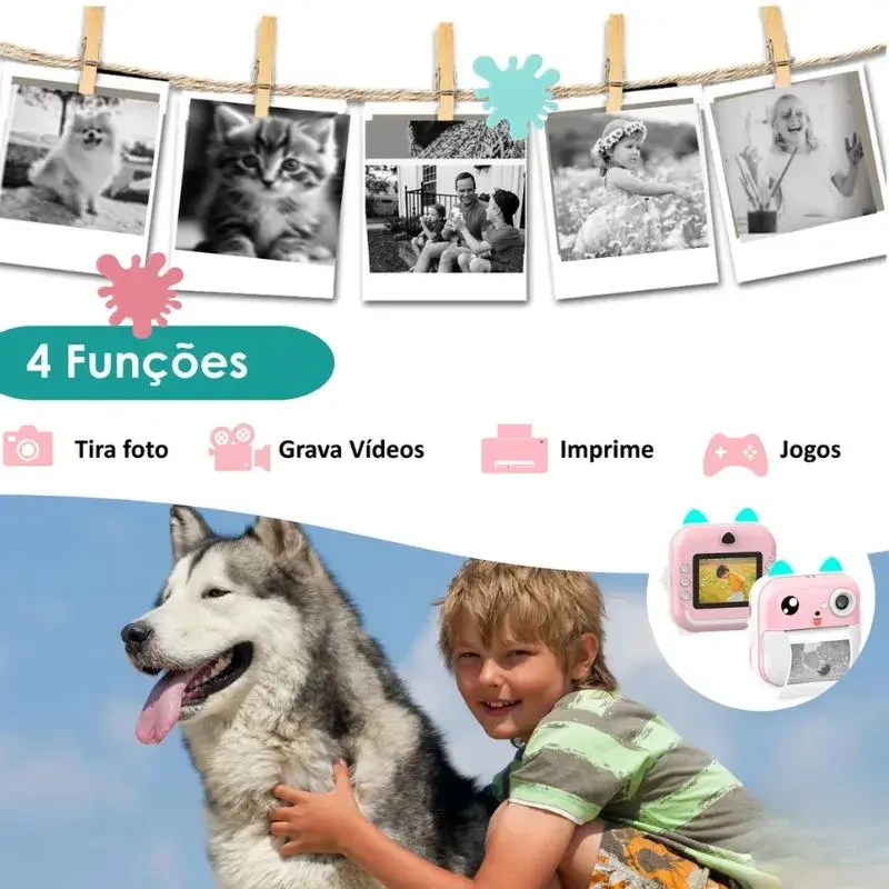 Câmera Digital Fotográfica Infantil Impressão Instantânea