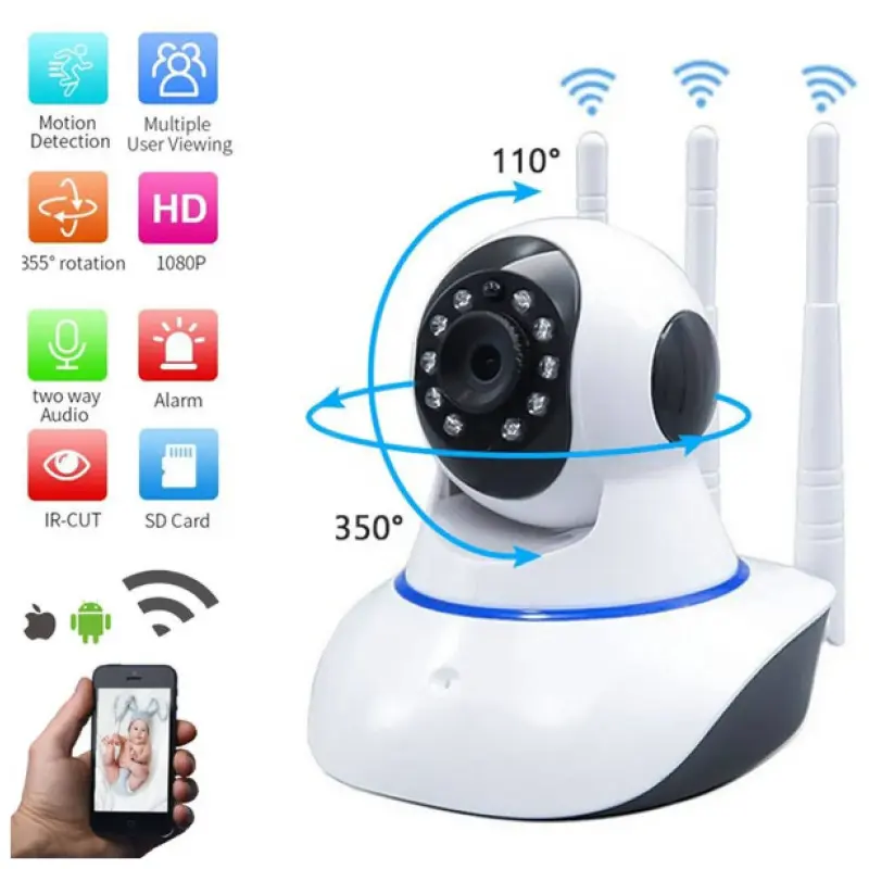 Câmera IP Wifi Wireless Sem Fio Hd 3 Antenas com Visão Noturna – Com Anatel e App Yoosee