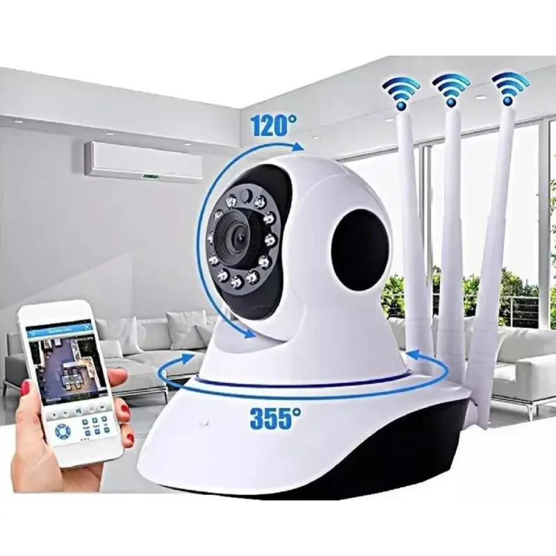 Câmera IP Wifi Wireless Sem Fio Hd 3 Antenas com Visão Noturna – Com Anatel e App Yoosee