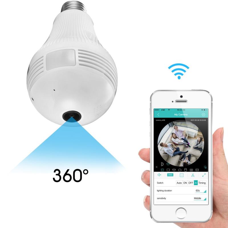 Câmera Lâmpada Espiã IP Wifi Segurança Visão 360 c/ Microfone e Alto-falante V380