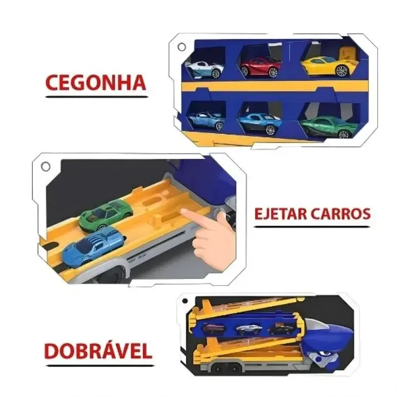 Caminhão Tubarão 2 em 1 Vira Pista com Lançador de Carrinhos