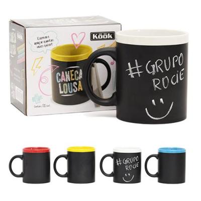 Caneca Lousa Porcelana Com Giz 320ml na Caixa