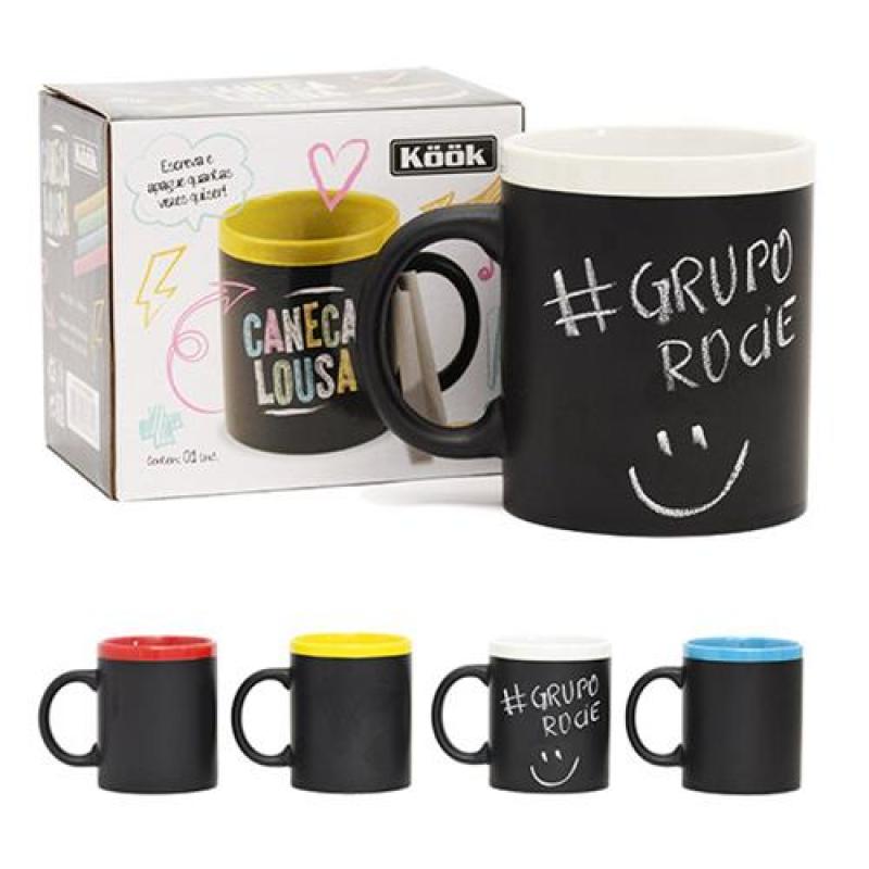Caneca Lousa Porcelana Com Giz 320ml na Caixa