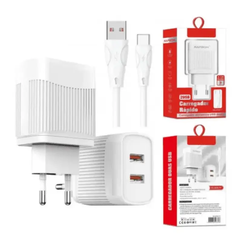 Carregador 5.1A 2 USB Tipo C Turbo
