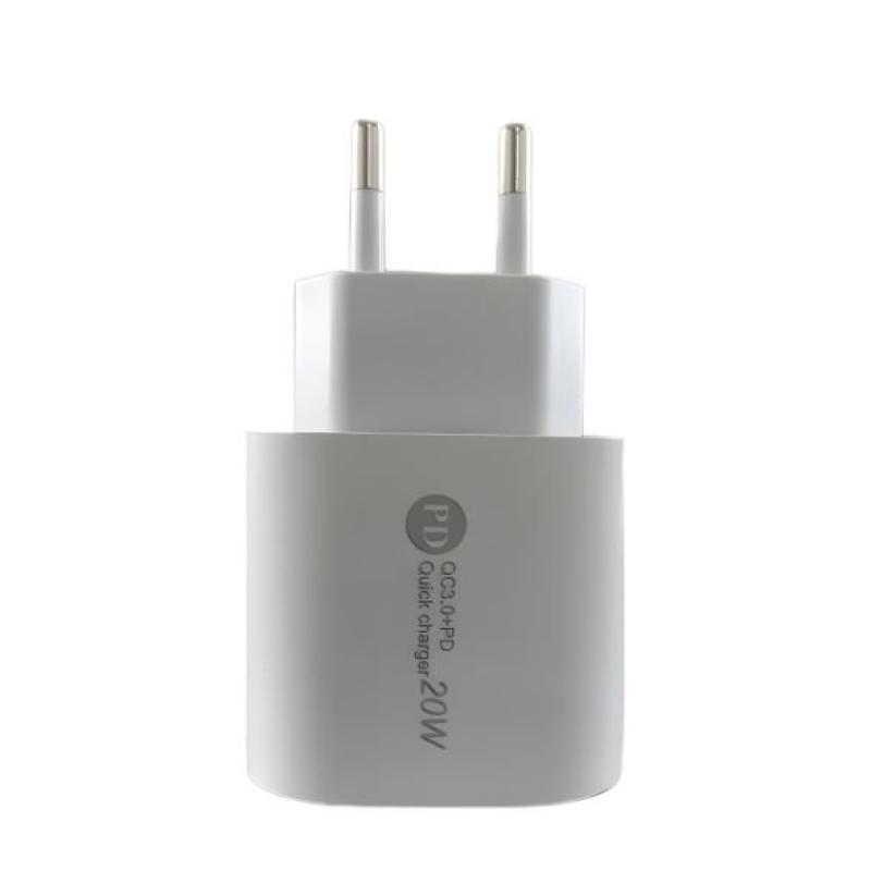 Carregador De Tomada 20W Turbo Dual Port USB-C PD e USB Quick Charge 3.0 Branco