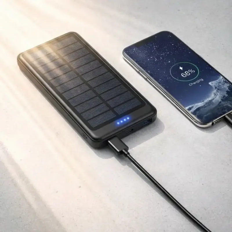 Carregador Portátil Power Bank Placa Solar 10000mah com Lanterna Led