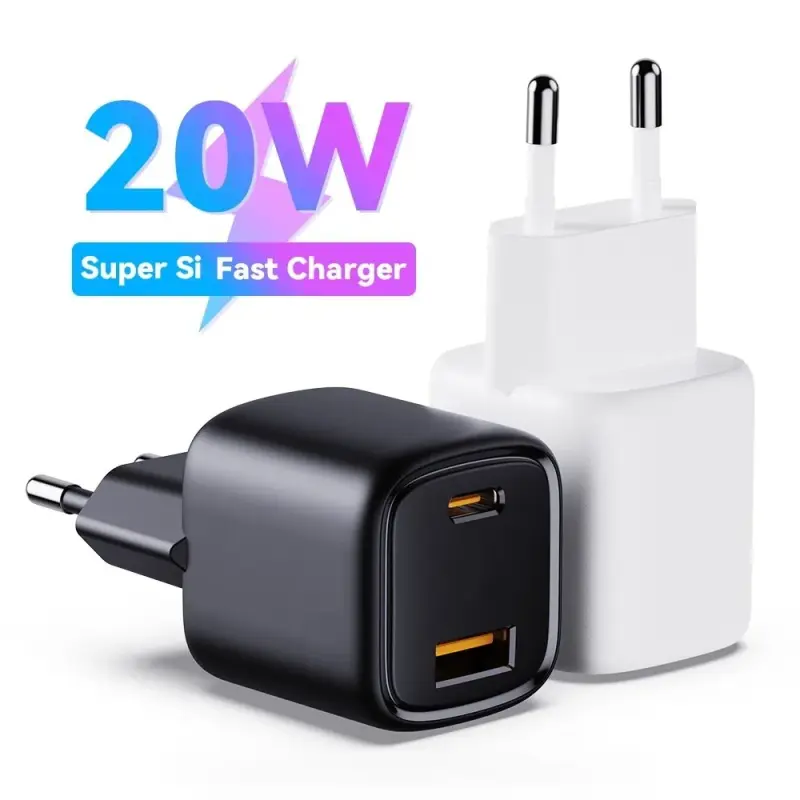 Carregador Turbo De Tomada 1 USB-C + 1 USB – QC3.0 20w