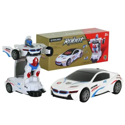 Carro a Pilha Vira Robô Emite Som e Luz Brinquedo Branco