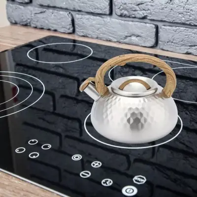Chaleira Aço Inox Com Apito 3 Litros Indução Premium Cabo Silicone
