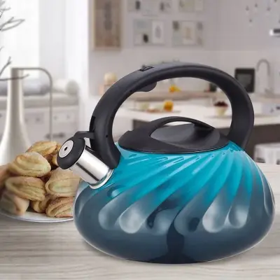 Chaleira Azul Aço Inox Indução Com Apito 3 Litros