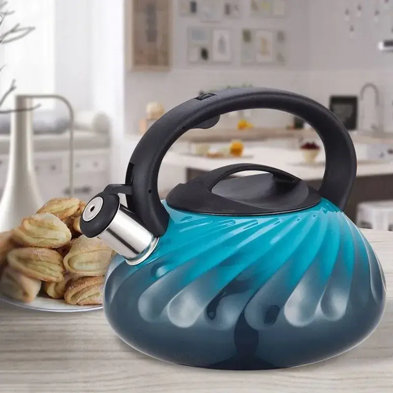 Chaleira Azul Aço Inox Indução Com Apito 3 Litros