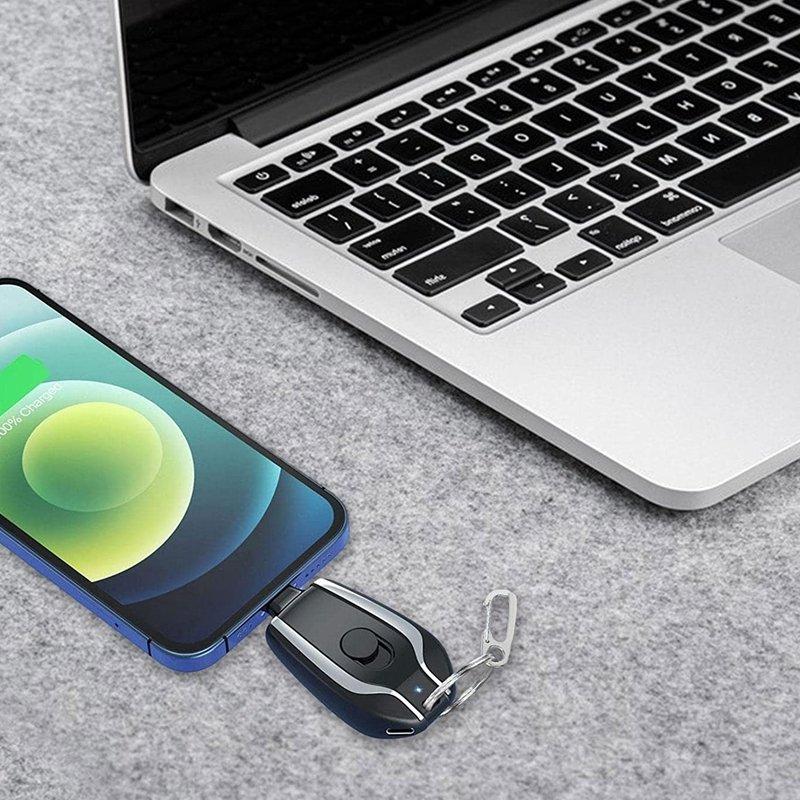 Chaveiro Carregador De Emergência Portátil Para Celular 1500 mah Para Iphone E Tipo C