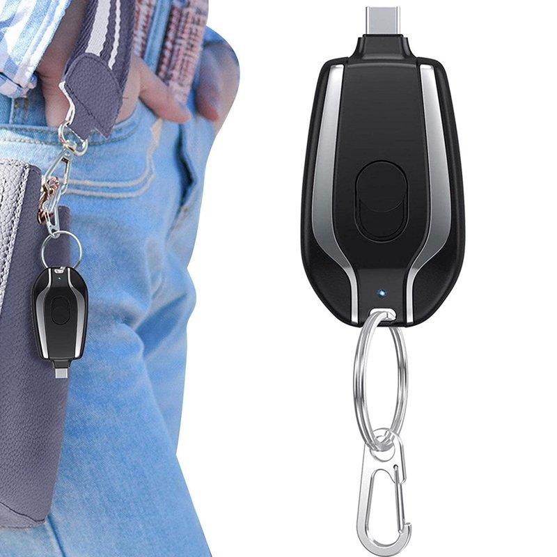Chaveiro Carregador De Emergência Portátil Para Celular 1500 mah Para Iphone E Tipo C