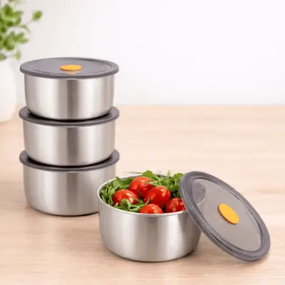 Conjunto 4 Potes Herméticos Redondo Marmita Inox – 450ml
