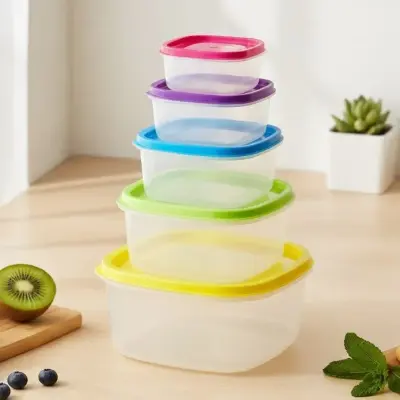Conjunto 5 Potes Quadrados Empilháveis para Alimentos
