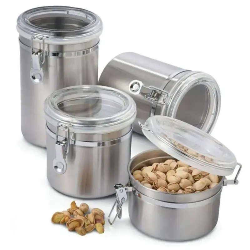 Conjunto de Potes Herméticos Inox com Tampa e Trava – 4 Peças
