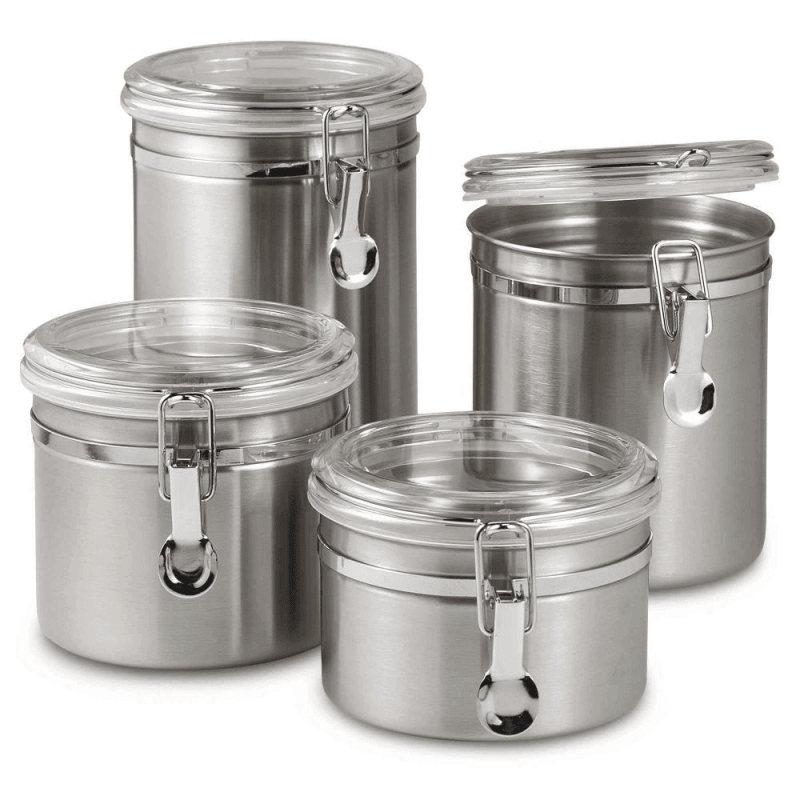 Conjunto de Potes Herméticos Inox com Tampa e Trava – 4 Peças