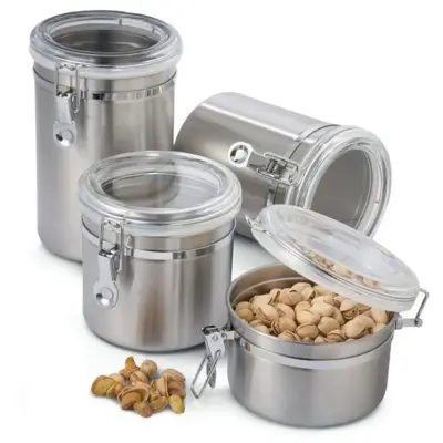 Conjunto de Potes Herméticos Inox com Tampa e Trava – 4 Peças