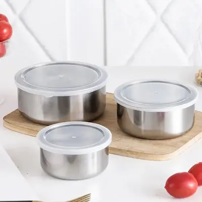 Conjunto De Tigelas Em Inox Com Tampa – 03 Peças