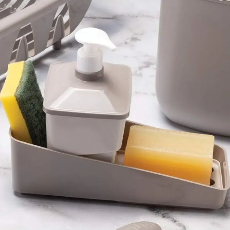 Conjunto Dispenser Porta Detergente Esponja e Porta Sabão