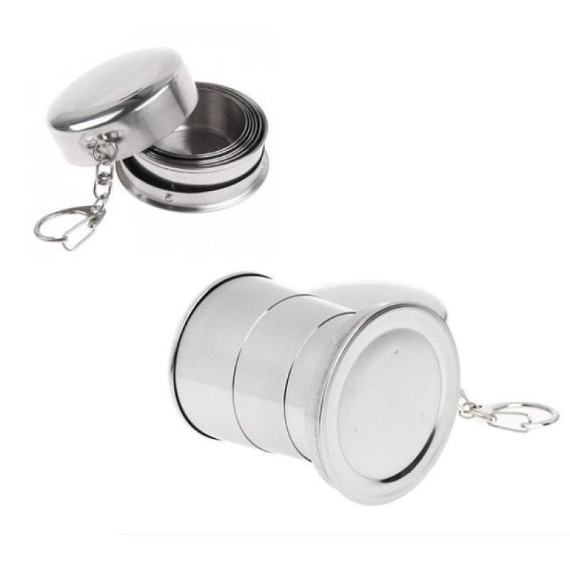 Copo de Inox Portátil Retrátil com Tampa Chaveiro 250ml