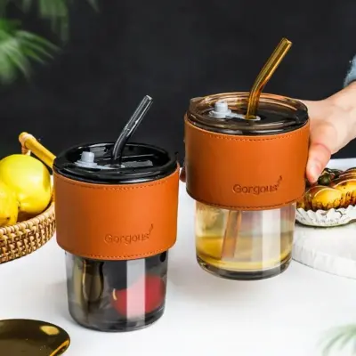 Copo De Vidro Com Canudo Tampa e Vedação 400ML