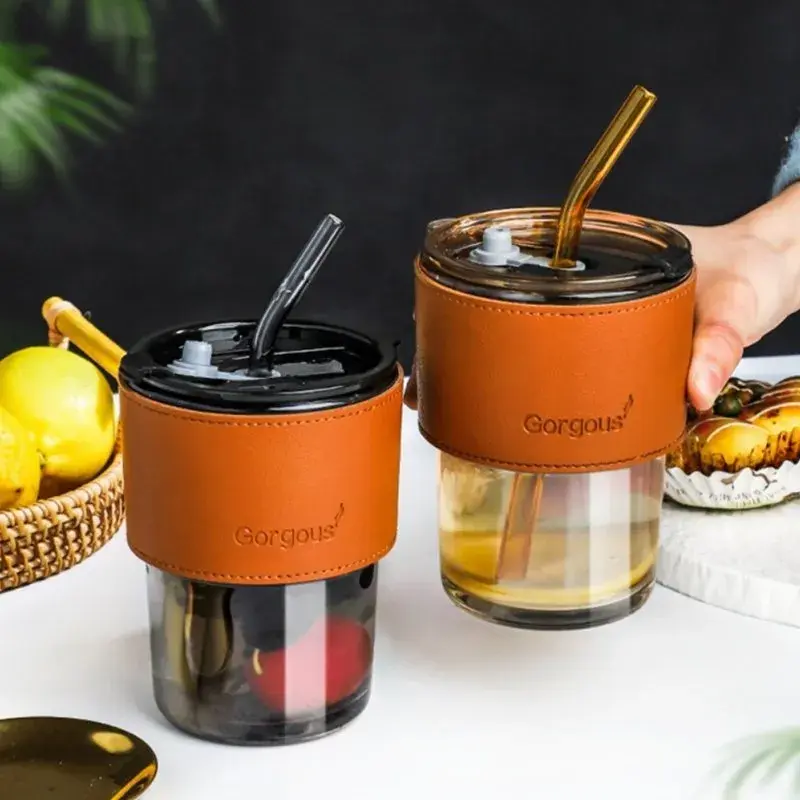 Copo De Vidro Com Canudo Tampa e Vedação 400ML